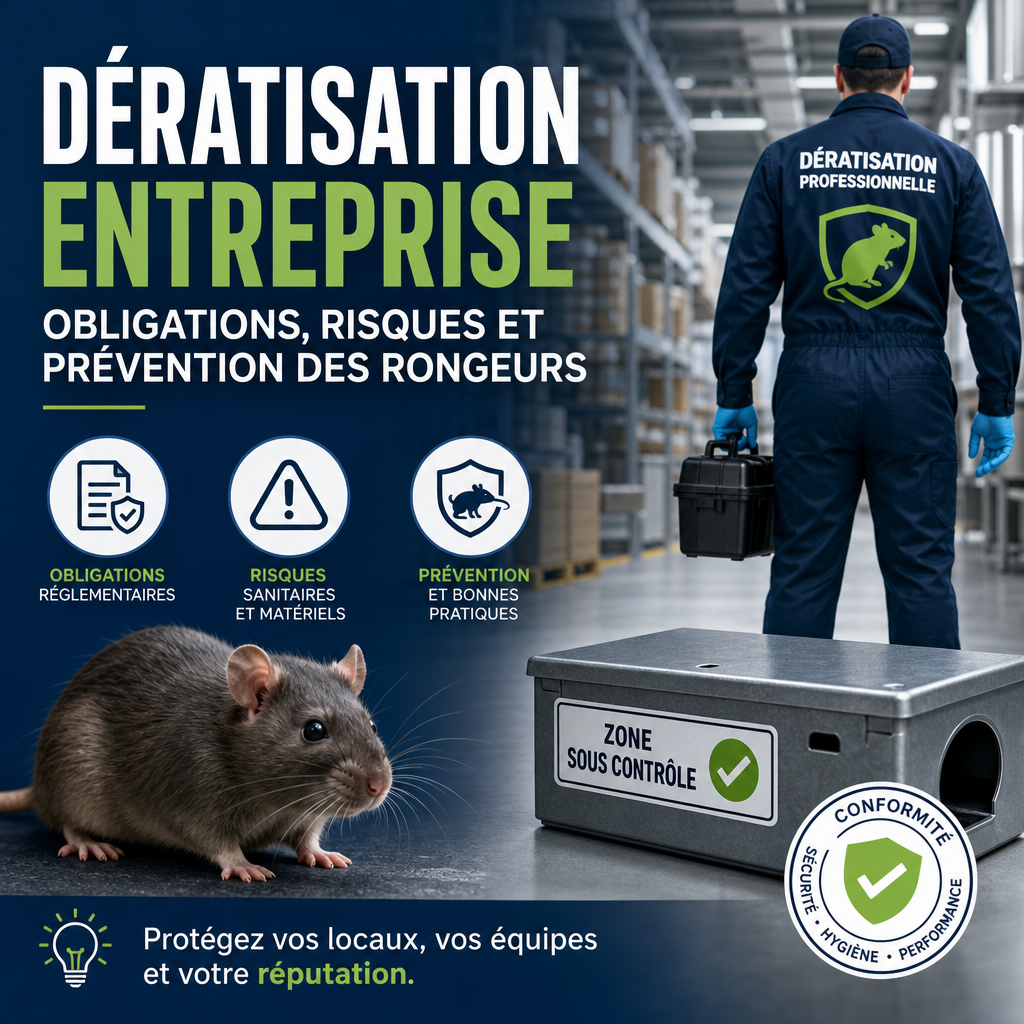 Dératisation Entreprise : Obligations, Risques et Prévention des Rongeurs 18 Technicien en dératisation entreprise inspectant des locaux professionnels pour prévenir les rongeurs