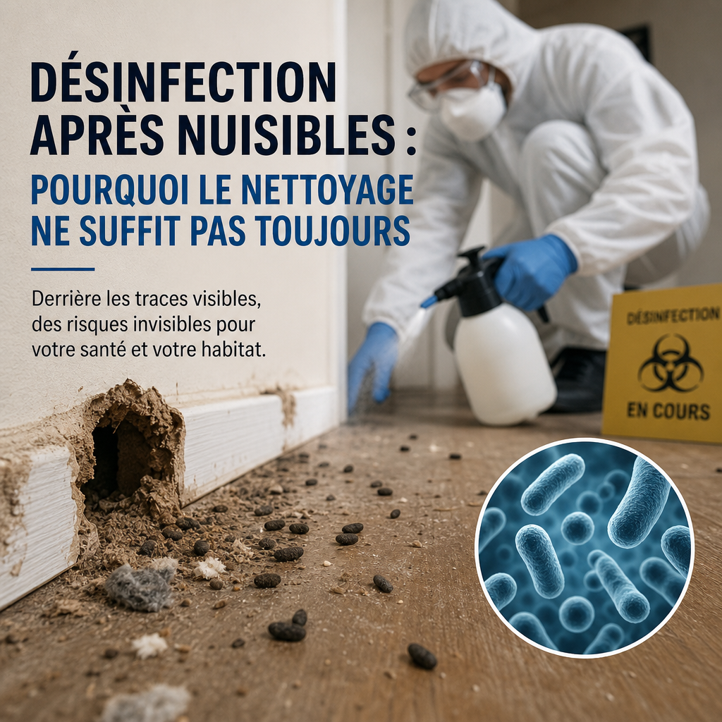 Illustration d’une désinfection après nuisibles dans une maison pour éliminer bactéries et allergènes