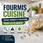 Infographie sur les fourmis dans la cuisine : causes, risques et solutions pour les éliminer