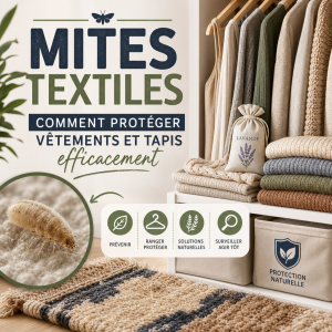 Guide illustrant la protection des vêtements et tapis contre les mites textiles avec solutions naturelles