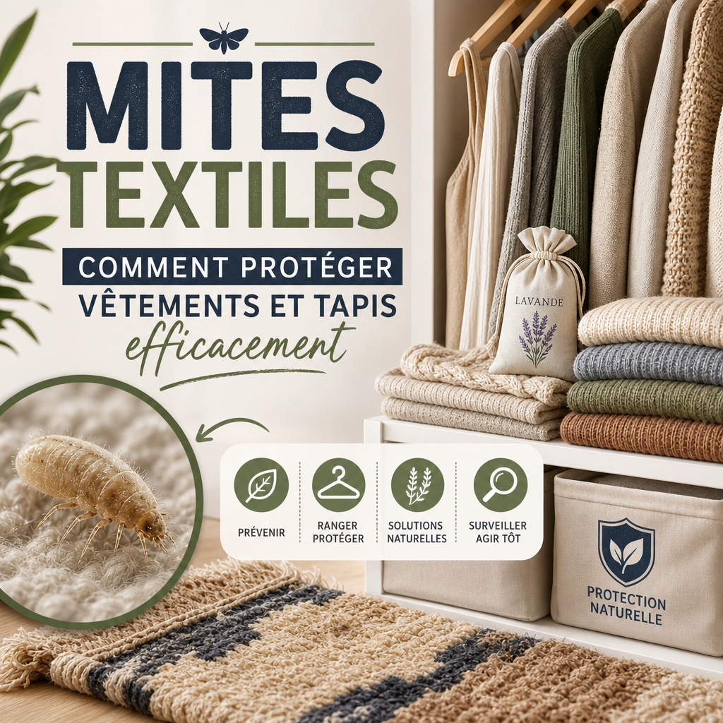 Guide illustrant la protection des vêtements et tapis contre les mites textiles avec solutions naturelles