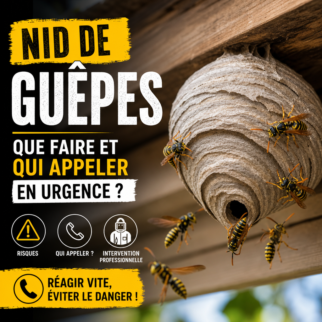 Conseils d’urgence pour un nid de guêpes près d’une maison, avec contact d’un professionnel.