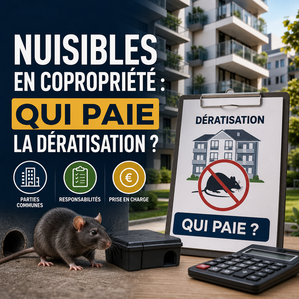 Nuisibles en Copropriété : Qui Paie la Dératisation ? 17 Infographie sur la répartition des frais de dératisation en copropriété selon la zone touchée.