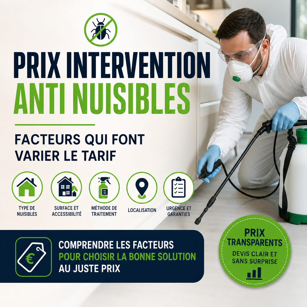 Prix d’intervention anti nuisibles : facteurs qui font varier le tarif 21 Guide visuel sur le prix d’intervention anti nuisibles et les facteurs qui le font varier