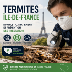 Technicien inspectant une maison en Île-de-France pour détecter et traiter une infestation de termites