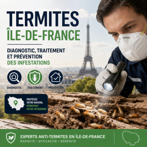 Technicien inspectant une maison en Île-de-France pour détecter et traiter une infestation de termites
